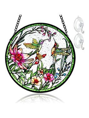 Remiawy Stained Glass Window Hanging Hummingbird Window Suncatcher 6 Inch Glass